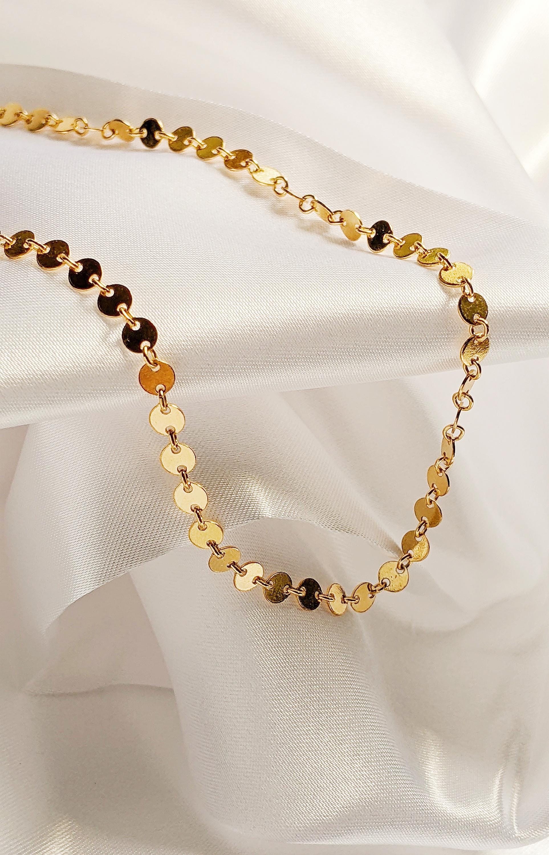 14k Gold-Filled Luxury Disc Chain Necklace, Sequin Chain Necklace, Simple Gold Chain, Gold Disc Chain, Best Gold Necklace for Gifts.