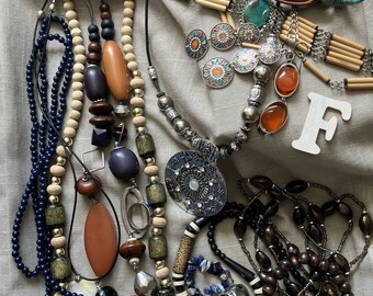 Conjunto de joyería bohemia, joyería auténtica de los años 70, joyería hippie vintage, tarro de cristal misterioso para joyería, tarro de joyería con estilo étnico de los años 70