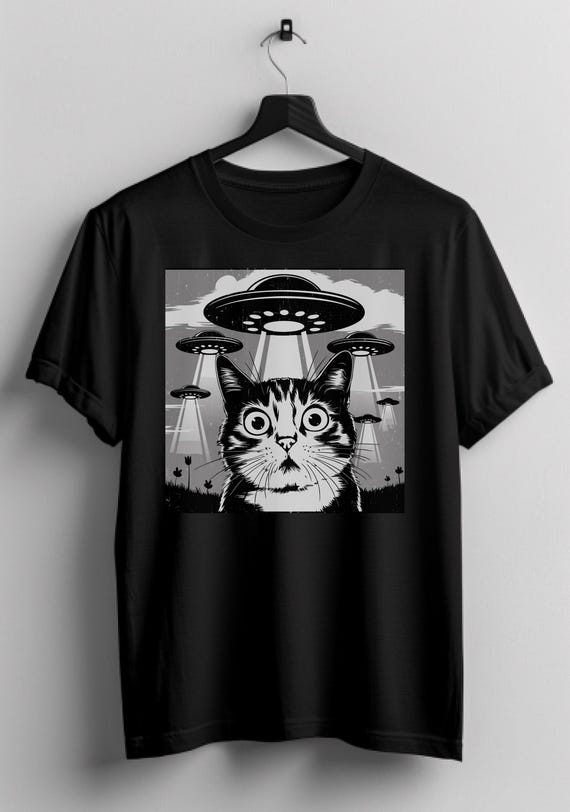 Cat Selfie UFOs T-Shirt, Funny Alien Invasion Tee