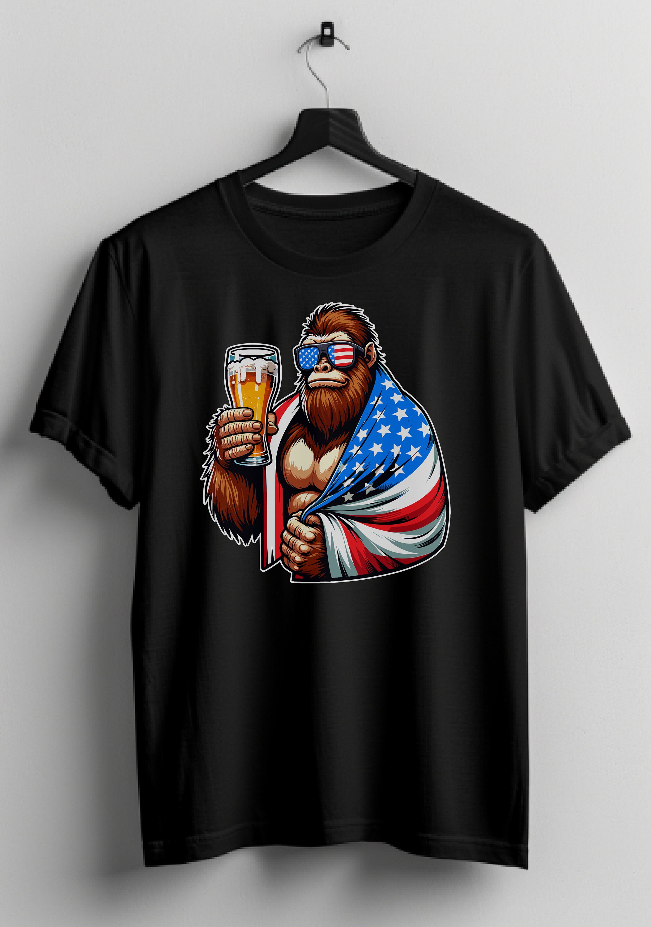 American Bigfoot Shirt Sasquatch holding a beer Shirt Funny Bigfoot Shirt Unique T-Shirt Bigfoot Expedition gift idea Bigfoot holding a beer