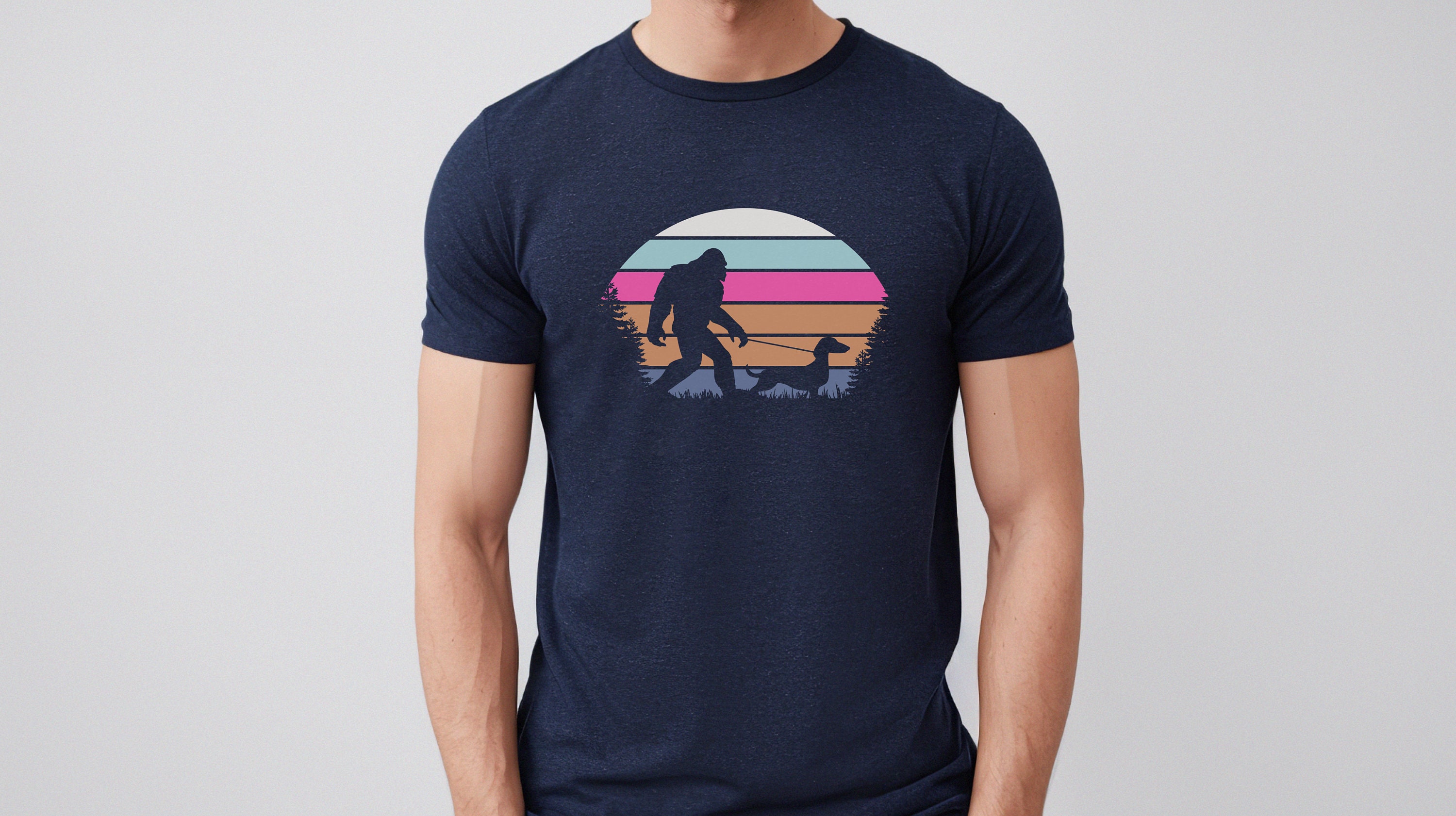 Bigfoot Walking A Dog Funny Dachshund Weiner Dog Dad Weenie Unisex T Shirt For Men Women Kids Toddler Navy Color Size 2t