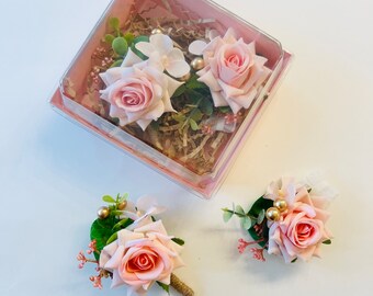 Pink Boho “Corsage and Boutonnière Bundle”