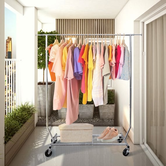 WISDOMFUR Heavy Duty Adjustable Commercial Grade Garment Rack With Bottom Shelf Rolling Chrome Clothes Rack With Wheels Silver Etsy