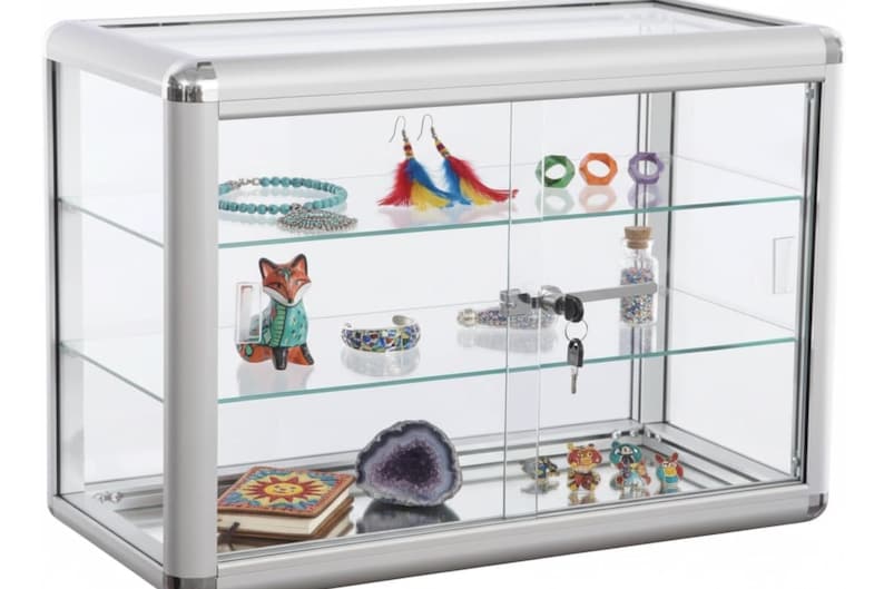 Lockable Tempered Glass Display Case: Aluminum Frame Countertop ...