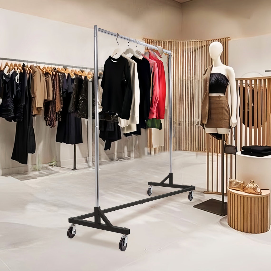 Z Shape Rack Z Shape Garment Rack With Lockable Wheels - Silvery Chrome Finish ...