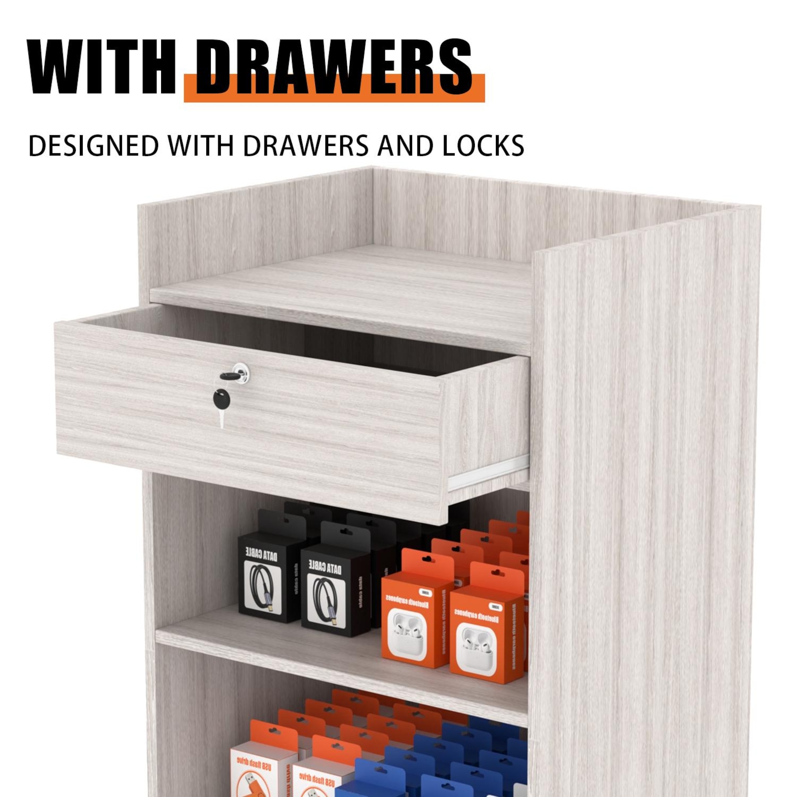 Retail Cash Wrap Counter: Compact Checkout Desk With Drawer (24x18x38