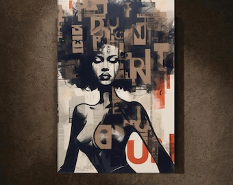 Black Woman Portrait, Modern Abstract Canvas Art Print