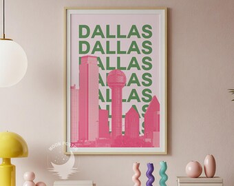 Pink Dallas Skyline Art Print, Modern Texas Travel Poster (Digital Download)