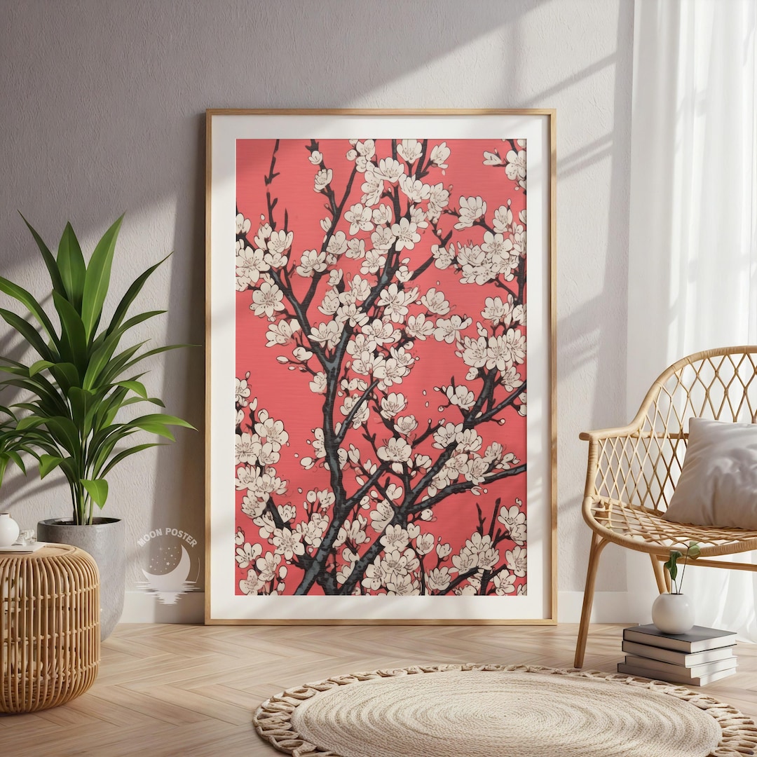 Japanese Cherry Blossom Art Print, Floral Sakura Poster (digital ...