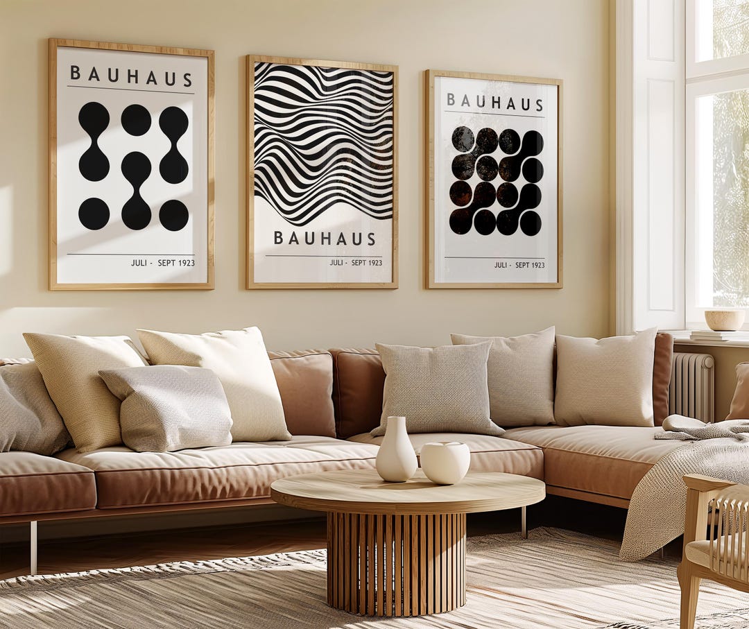 Bauhaus Poster Set of 3: Black and White Geometric Art (digital ...