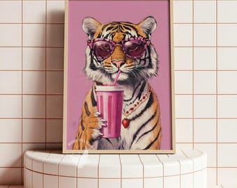 Cool Tiger Wall Art Printable | Pink Tiger Art, Trendy Animal Poster, Modern Digital Download, Pop Art Home Decor