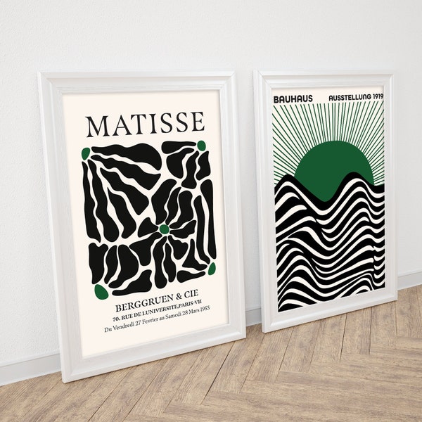 Bauhaus 1919 and Henri Matisse Wall Art Set of 2 prints | Modern Home Decoration | Sage Green and Beige Poster Set| Poster Download|Wall Art
