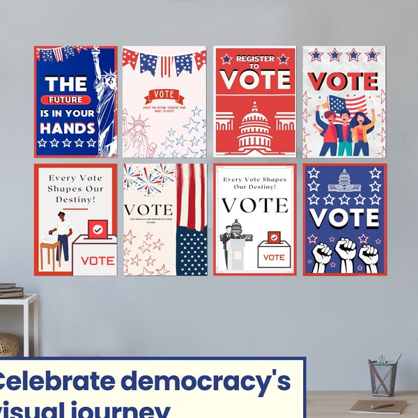 Vote Posters, US Elections, Election, Election Posters, Set of 9 Digital Vote 2024 Election Campaign Posters, President elections