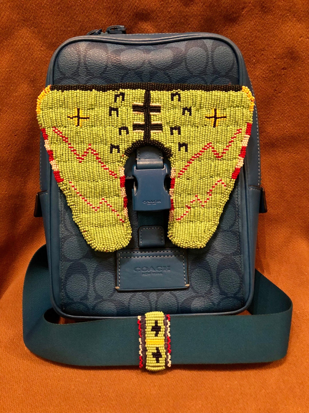 Beaded Upcycled Authentic Coach Track Pack Crossbody Bag - Etsy