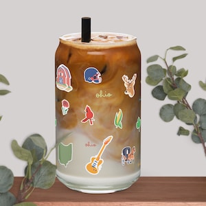 Ohio Icons Can-shaped glass, Ohio Gift, 16oz Glass