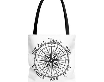 Not All Who Wander Are Lost Compass Tote Bag (AOP) Lord of The Rings LOTR