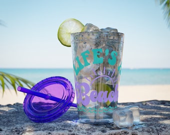 Life's a Beach Sunsplash Tumbler with Straw, 16oz