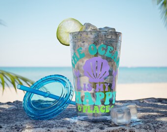 The Ocean is my Happy Place Sunsplash Tumbler with Straw, 16oz