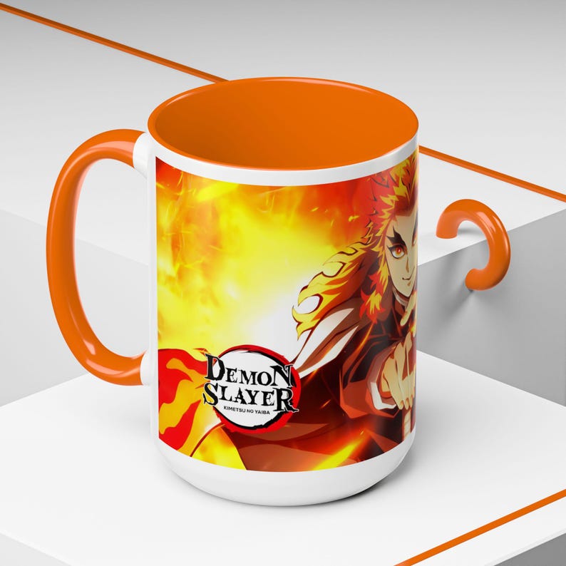 Kyojuro Rengoku-mok, Demon Slayer-beker, anime-koffiemok, 11oz, 15oz, keramieken drinkgerei van hoge kwaliteit afbeelding 3