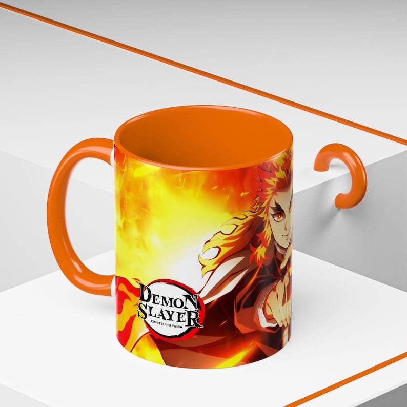 Kyojuro Rengoku-mok, Demon Slayer-beker, anime-koffiemok, 11oz, 15oz, keramieken drinkgerei van hoge kwaliteit afbeelding 2