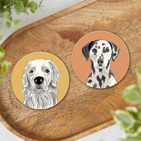 Illustrated Dog Coasters | Ceramic Stone Coasters | Gift for Dog Lovers