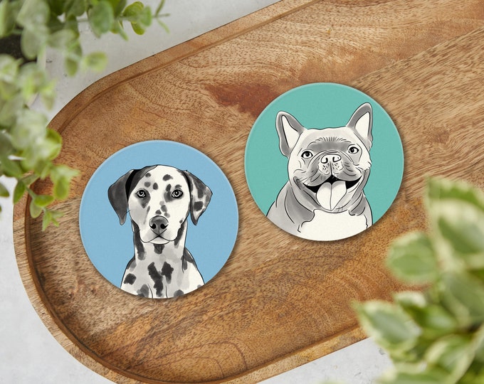 Illustrated Dog Coasters | Ceramic Stone Coasters | Gift for Dog Lovers