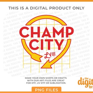 Champ City LVIII Sinal de automóvel ocidental PNG | Clipart de campeão dos Chiefs | Download Digital | Camisa Kansas City, Vegas Sublimação/Dtf, Reino Vermelho