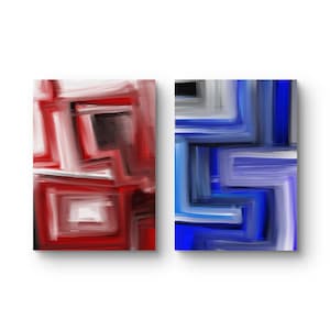 Abstract Geometric Wall Art Print: Blue and Red Modern Decor (Digital Download 2x JPGs)