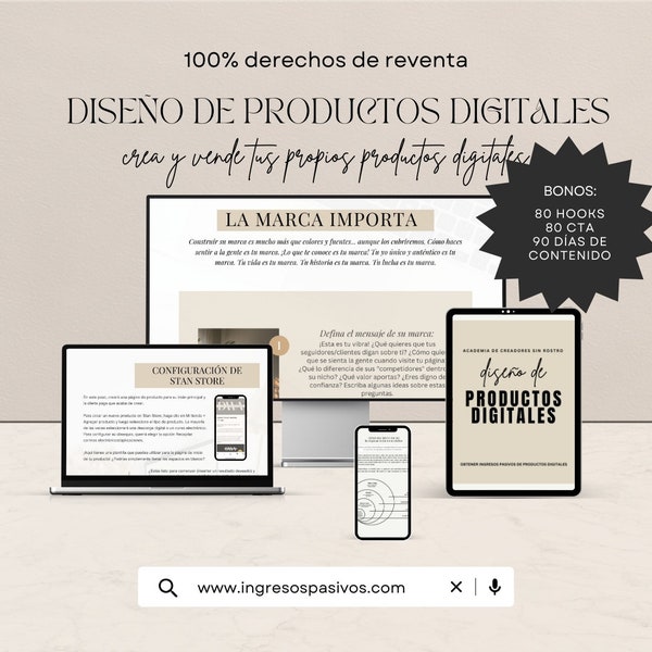 Diseño de Productos Digitales | Crea y vende tus Productos Digitales | Guía con derecho de reventa MRR PLR en español