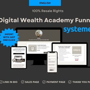Funnel Digital Wealth Academy para Systeme | Plantilla embudo de ventas Systeme.io en inglés | Tunel Systeme con Derecho de Reventa