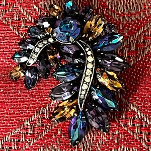 Stunning Signed Weiss Brooch Amber, Turquoise, Purple Marquise and Round Cut Rhinestones with Threads of Silver White Round Rhinestones image 2