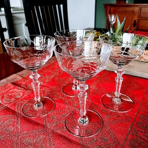 Vintage Rock Sharpe 2006-2 Elegant Crystal Champagne or Tall Sherbet - 2006 Stem with Bowl Design of Mixed Cuts and Floral Circles