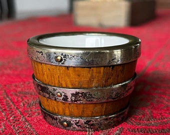 English Oak - Barrel Design - Individual Butter Dish - Ring Dish -Porcelain Interior