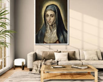 Stampa artistica della Madonna Addolorata / Arte murale religiosa vintage / Dipinto cristiano barocco / Download digitale / Decorazione cattolica della Vergine Maria