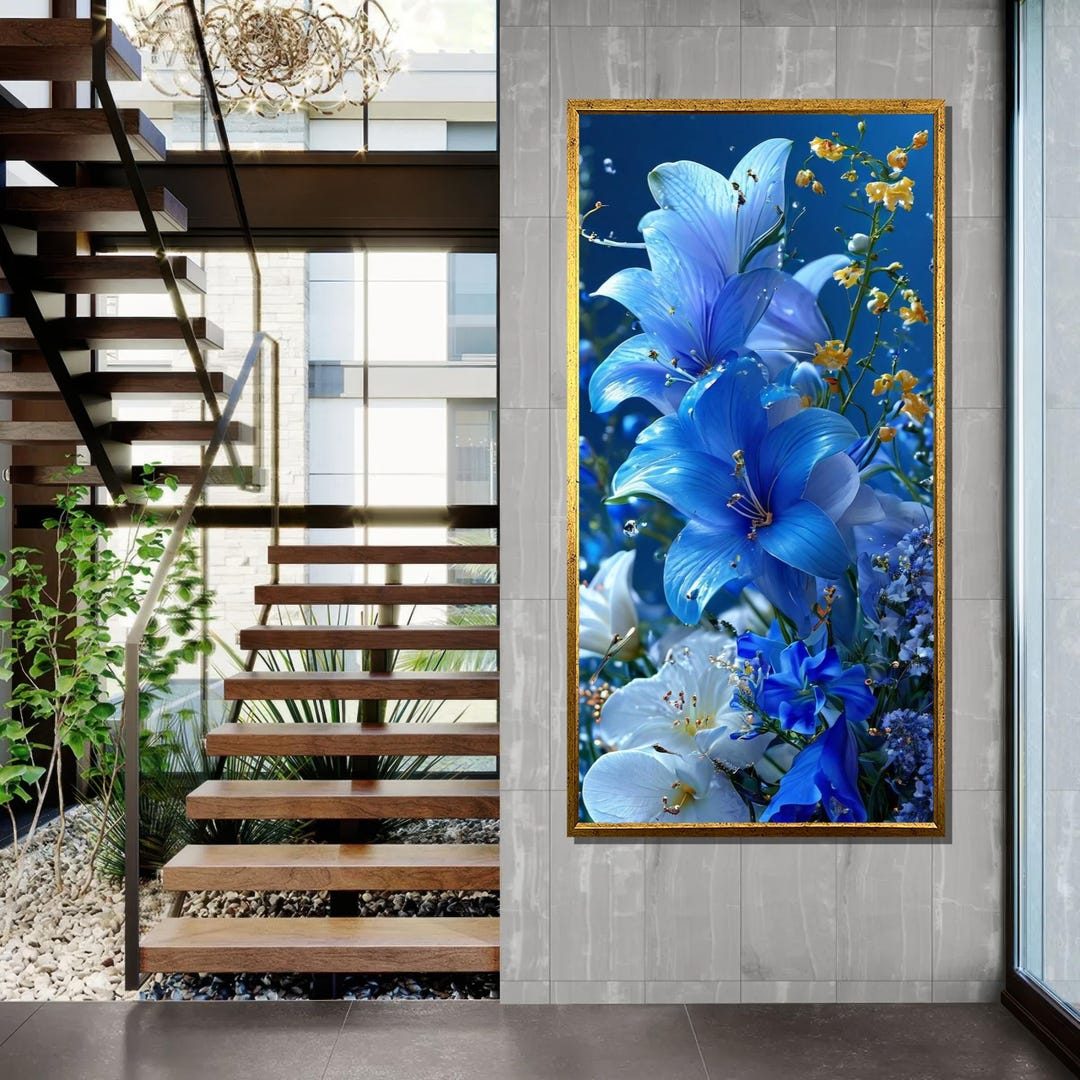 Watercolor Blue Lilies Canvas Print: Serene Floral Wall Art - Etsy