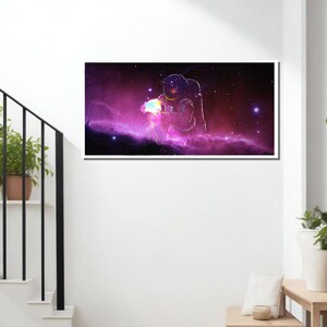 Purple Space Astronaut Wall Art – Cosmic Galaxy Poster – Sci‑Fi Digital Print&quot;