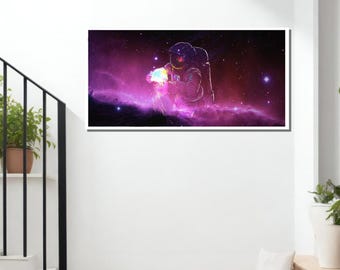 Purple Space Astronaut Wall Art – Cosmic Galaxy Poster – Sci‑Fi Digital Print"