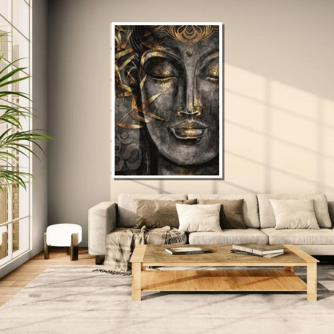 Textured Buddha Face Canvas Art | Gold Leaf Effect Zen Print ...