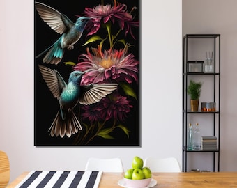 Hummingbird Floral Art Print: Vibrant Nature-Inspired Wall Decor