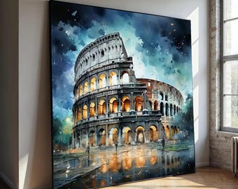 Rome Colosseum Painting Print | Watercolor Style Landmark Art | Dramatic Italy Travel Poster,