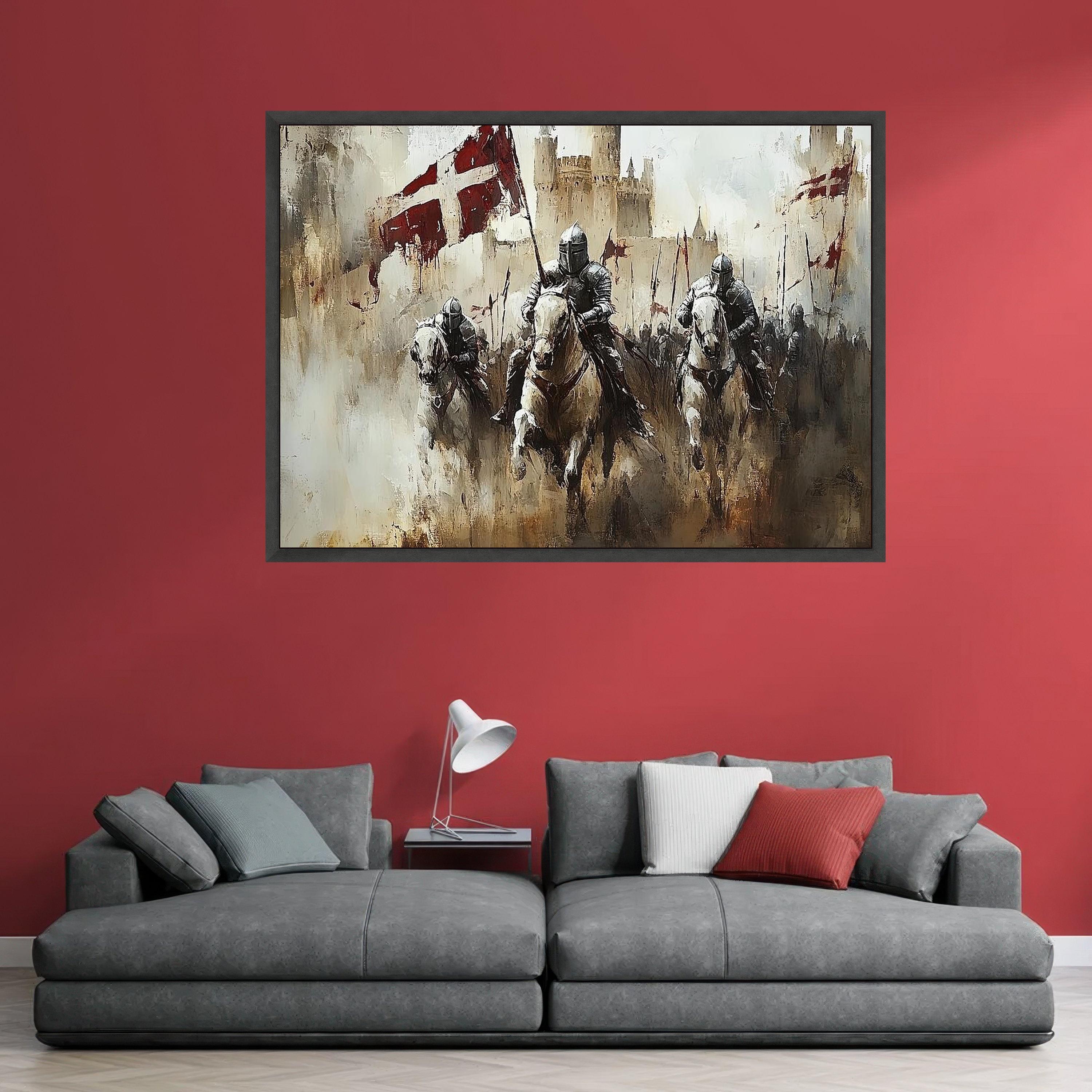 Medieval Knight Cavalry Canvas, Historic Battle Scene Wall Art, Castle ...