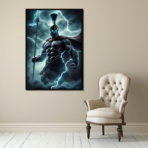 Zeus-Inspired Spartan Warrior Canvas Art Print: Greek Mythology