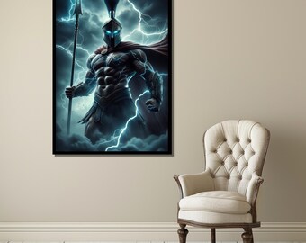 Zeus-Inspired Spartan Warrior Canvas Art Print: Greek Mythology