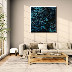 Deep Teal Abstract Art Print | Textured Blue Wall Decor | Modern Organic Art Fluid Teal Waves Canvas Print | Contemporary Abstract Art