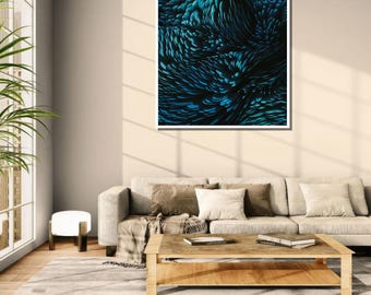 Stampa artistica astratta verde acqua: decorazione murale moderna con onde fluide