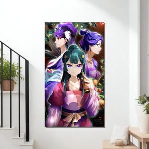 Anime Girl Art Print: Apothecary Style, Purple Eyes, Green Hair