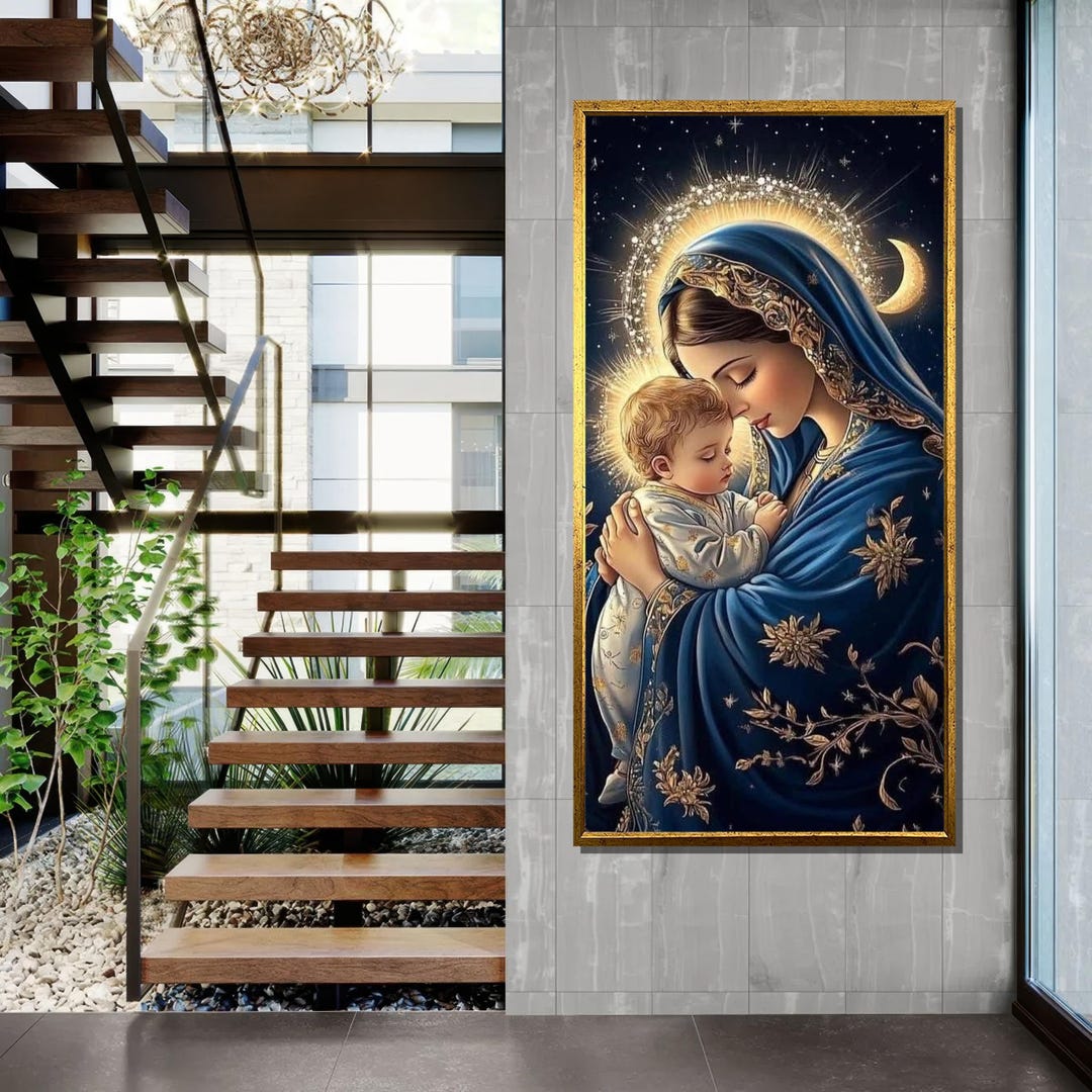 Virgin Mary and Child Art Print | Sacred Madonna Canvas - Etsy