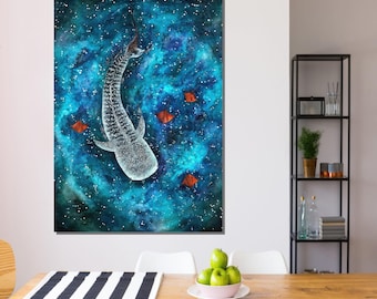 Cosmic Whale Shark Art Print: Starry Galaxy Ocean Wall Decor