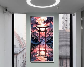 Japanese Torii Gate Sunset Canvas Art Print: Serene Landscape