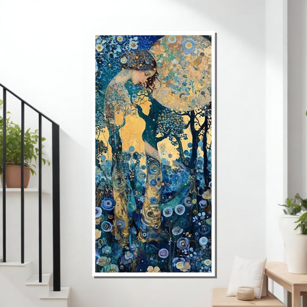 Gustav Klimt Inspired Art Print, Blue and Gold Floral Woman" - Etsy